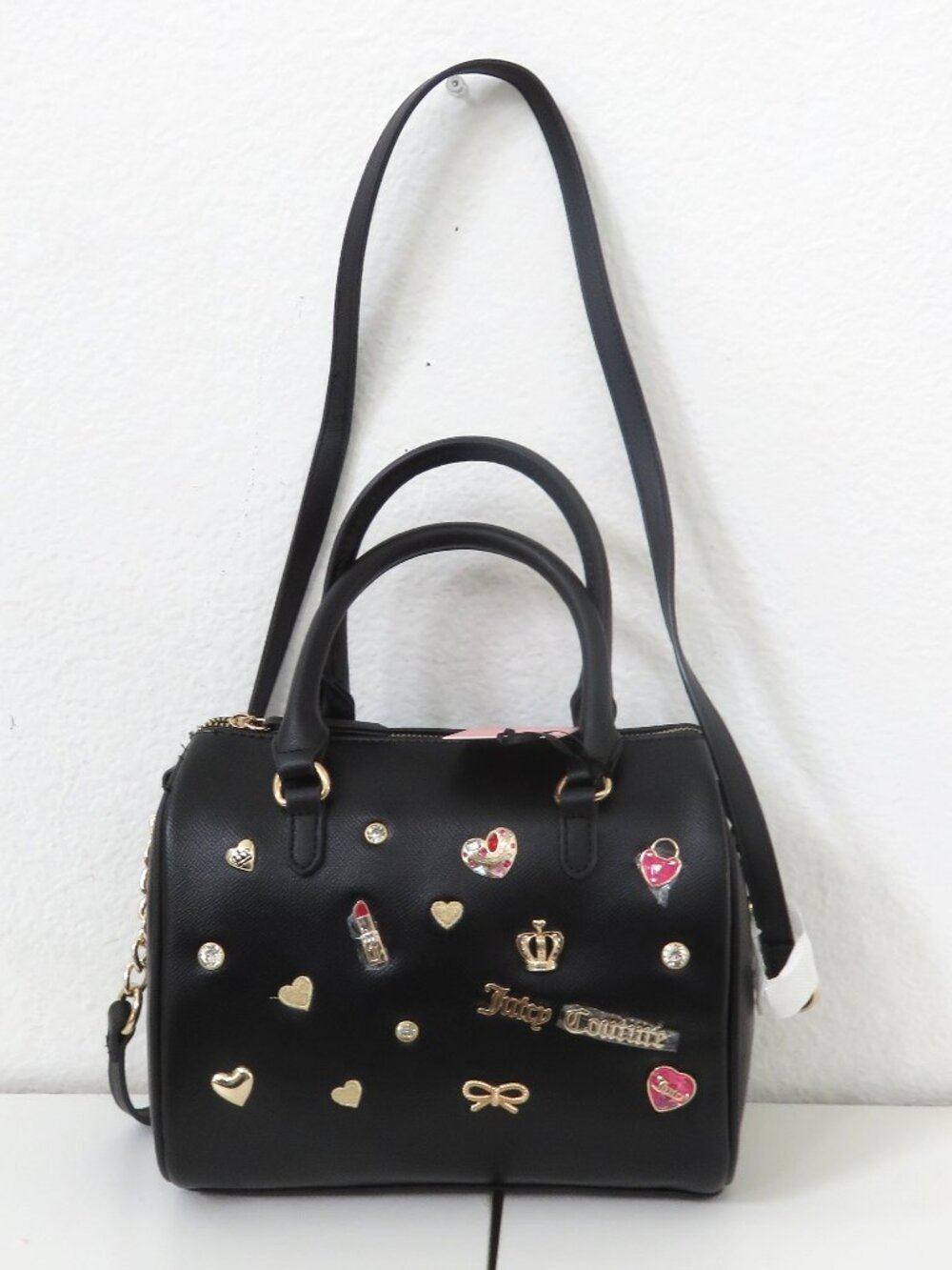 Juicy Couture Black Quilted Satchel with Charm Pins